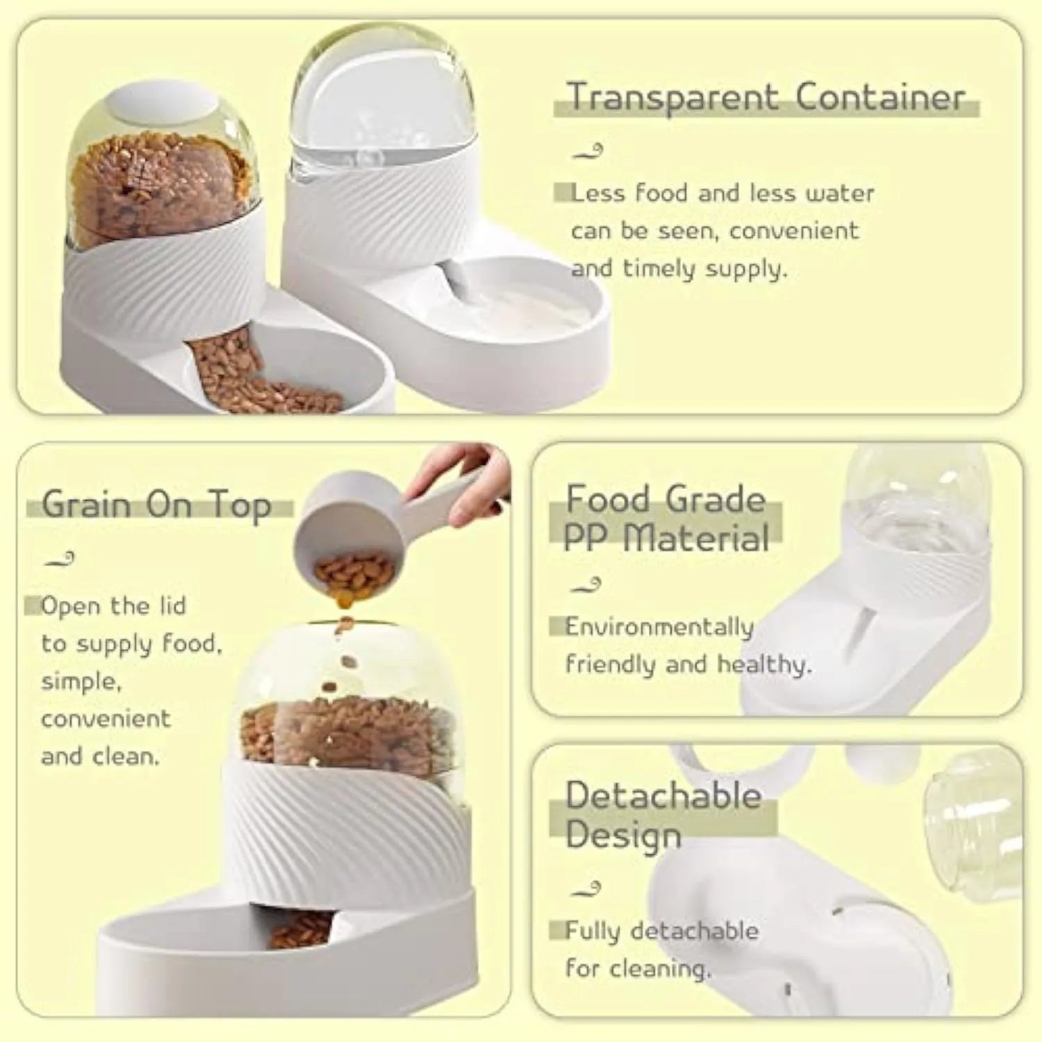 White automatic cat feeder and water dispenser set with wave-shaped design, two 2L bowls.