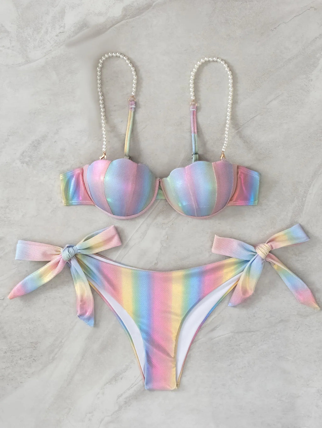 Women's shell rainbow split tied swimsuit with sleeveless design for swimming and casual surfing