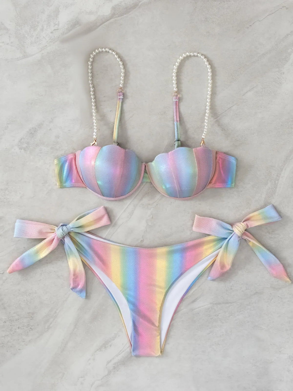 Women's shell rainbow split tied swimsuit with sleeveless design for swimming and casual surfing