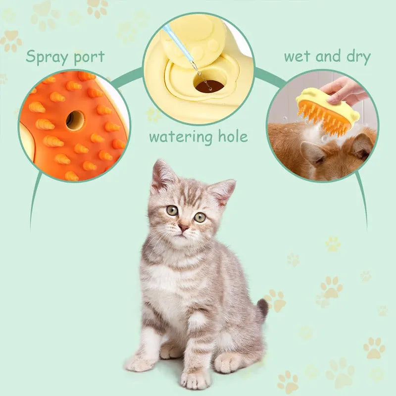 3-in-1 steam pet grooming brush for cats and dogs with comfortable handle