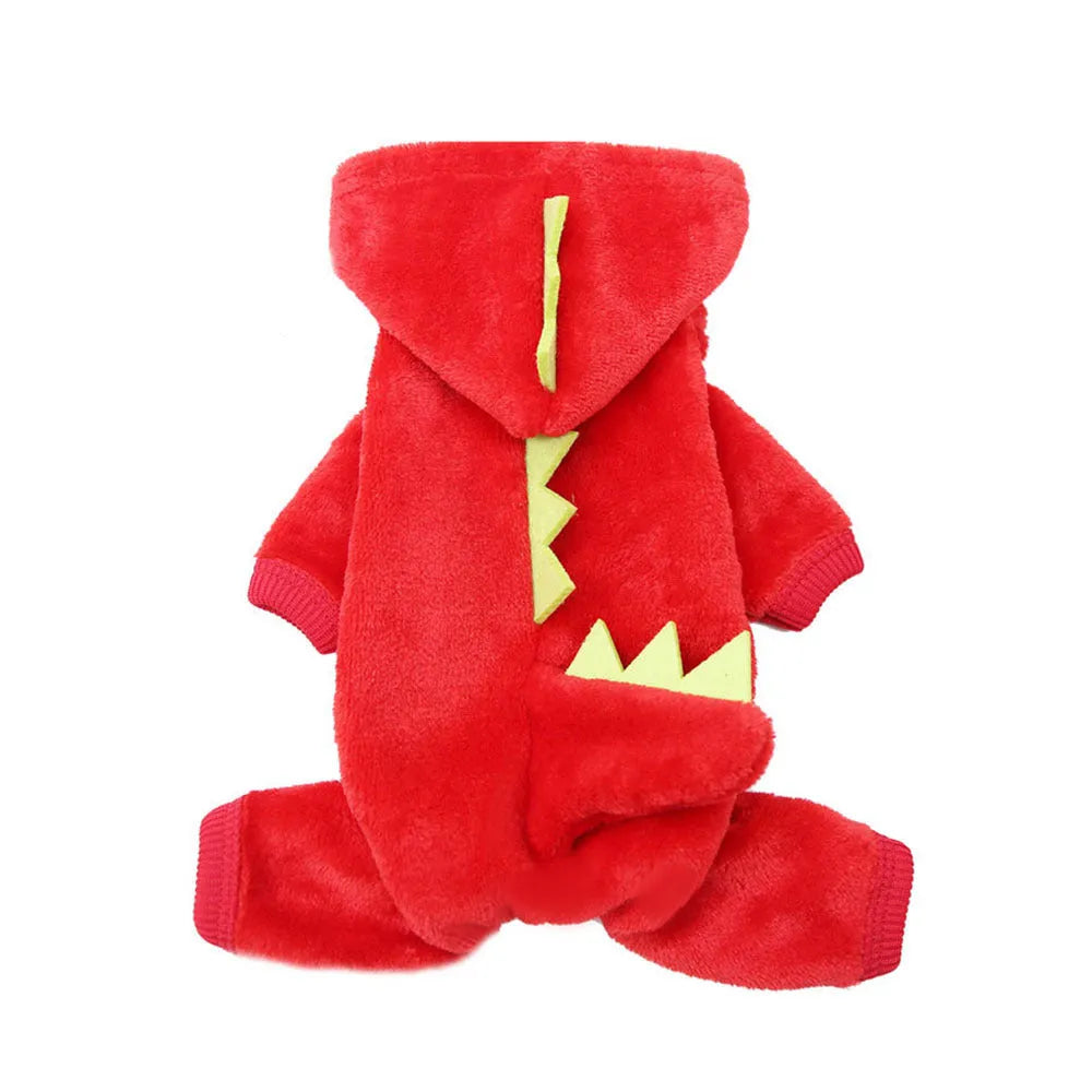 Dog Halloween dinosaur costume in red or green for small and medium dogs, sizes XS to 2XL