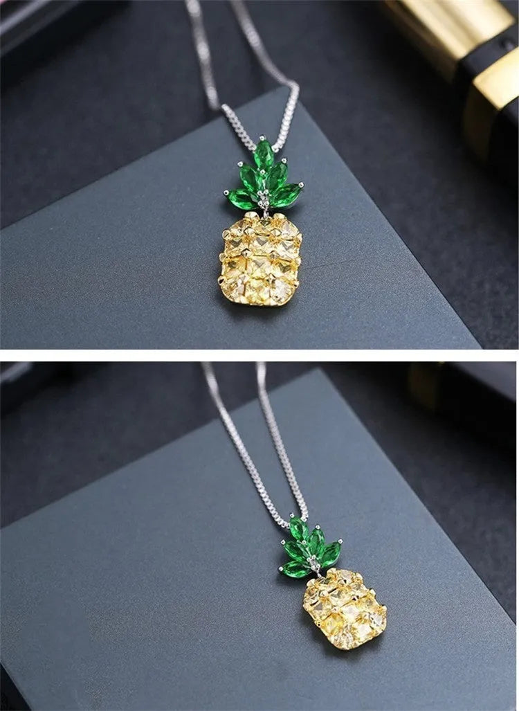 Silver plated women's necklace with a geometric pineapple diamond charm.