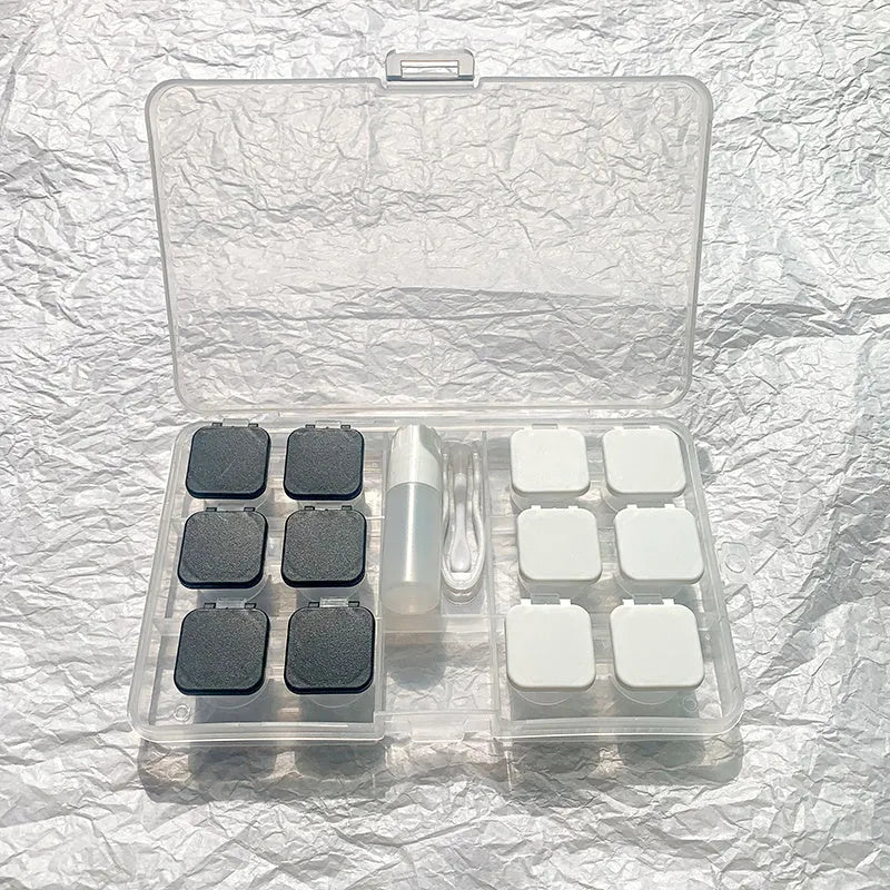 Rectangular ultrasonic contact lens case with two-key operation in various colour combinations