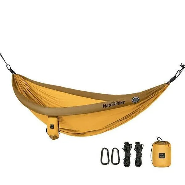 Anti rollover camping double hammock in 201T high fibre nylon, shown in a choice of five colours