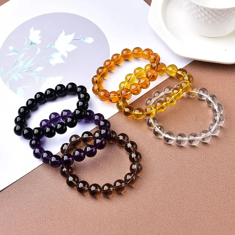 Female white crystal obsidian bracelet polished geometric glass beads 8mm to 14mm unisex