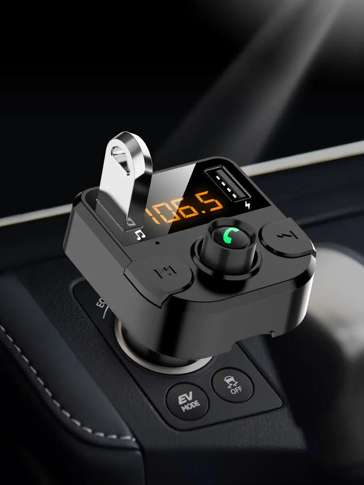 Black car MP3 Bluetooth player with 1.1-inch display for cigarette lighter power connection