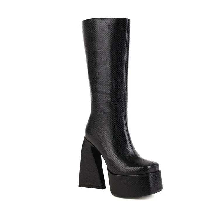 Women's high boots in artificial PU leather available in black, red, blue, or white colours