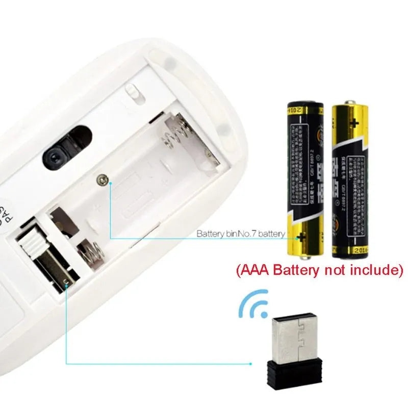 Ultra-thin wireless touch mouse, 1600dpi optical, 2.4GHz USB, 10m range, Black or White, 100-120mm size
