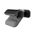 Black gravity car phone holder mounted on a car air vent, showing 360-degree rotation and universal phone grip.