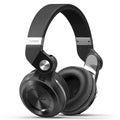 Bluetooth stereo headset in black, blue, red, or white colour with over-ear design and in-line subwoofer card.