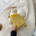Small women's PU leather chain messenger bag in bucket style with drawstring opening