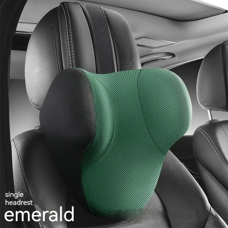 Memory foam car headrest pillow and matching lumbar support pillow with knitted fabric.
