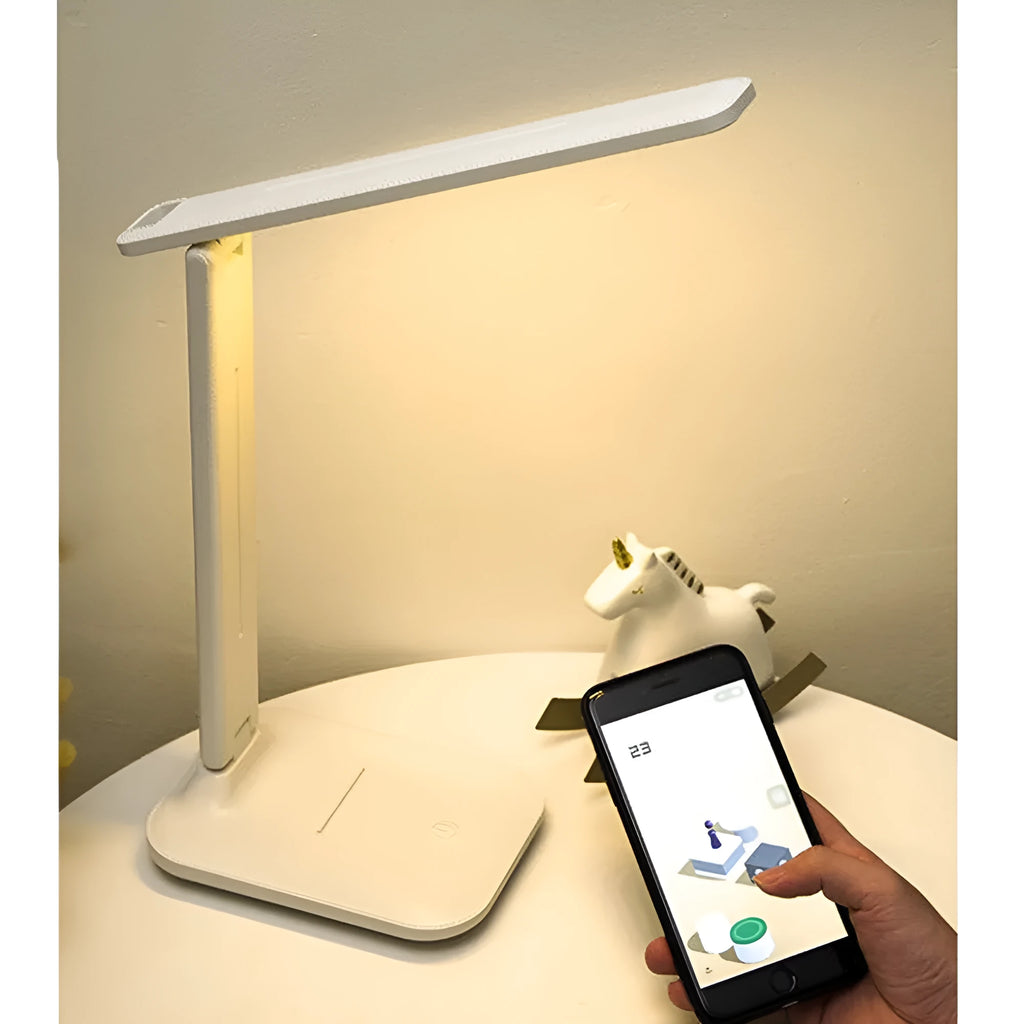 White plastic touch dimming bedside lamp with USB charging socket for children's bedrooms