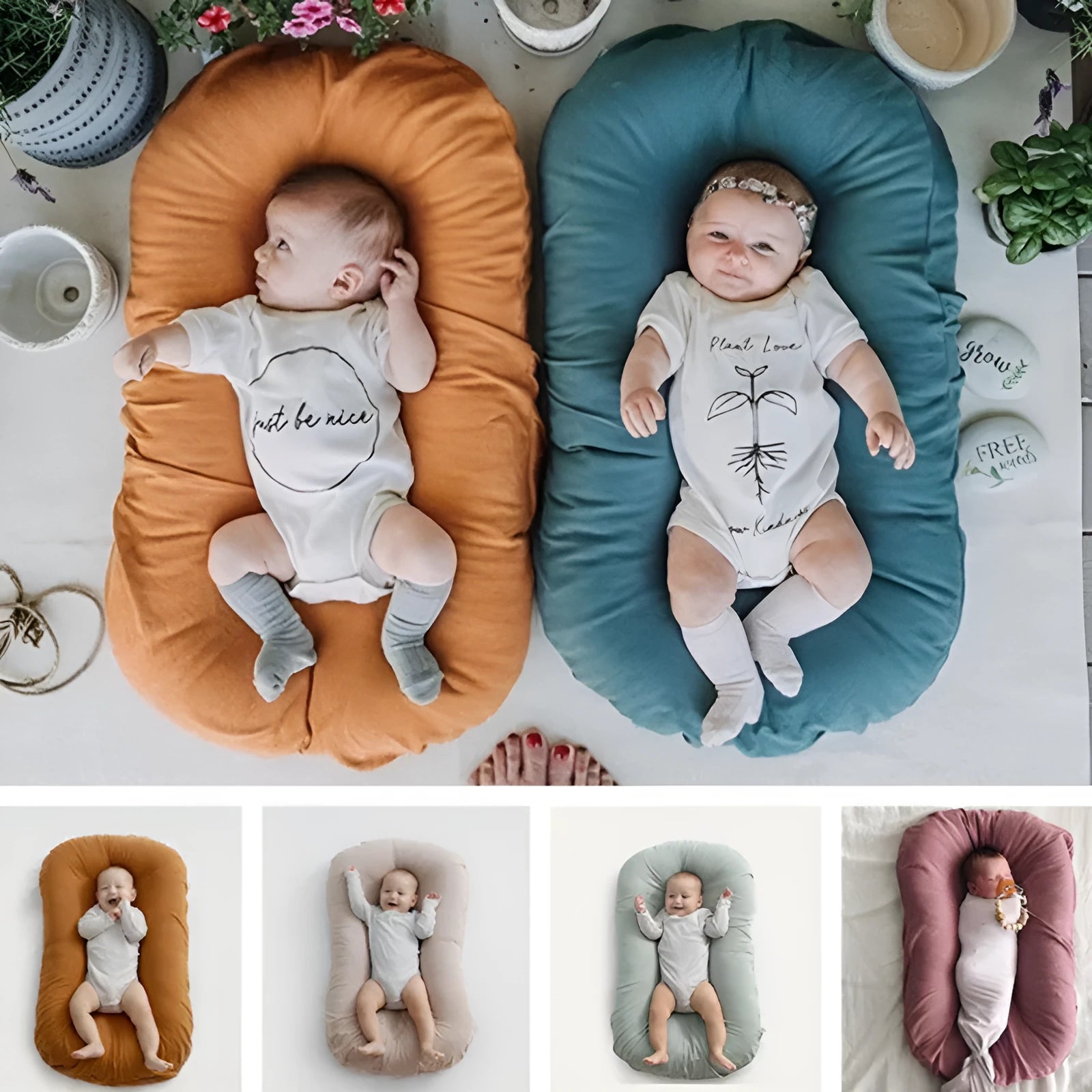 75x45cm cotton baby nest bed with bionic design for newborns, available in multiple colours