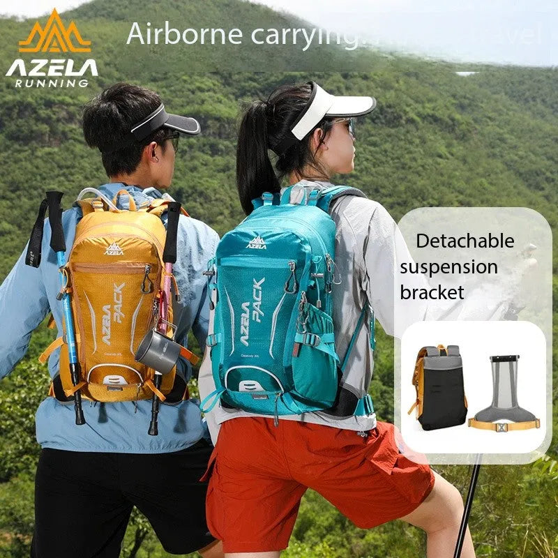 AZELA 30L orange hiking backpack with multiple compartments for trekking, camping and travel