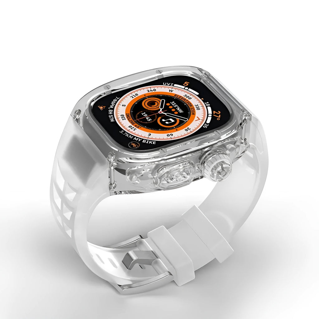 49mm translucent silicone watch band with case cover for Apple Watch Ultra in transparent black