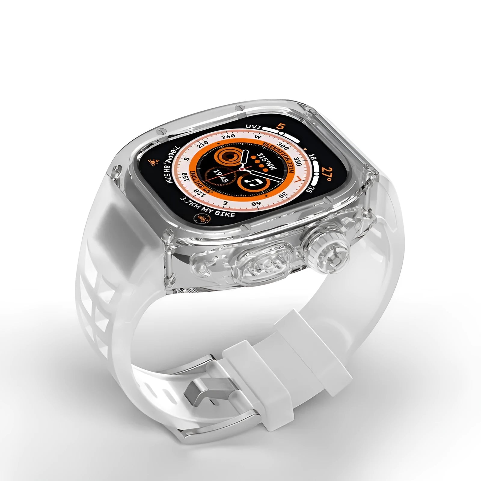 49mm translucent silicone watch band with case cover for Apple Watch Ultra in transparent black