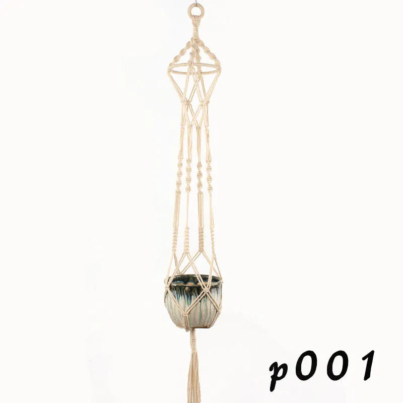 Woven wire plant basket with cotton rope material in desktop and wall hanging configurations