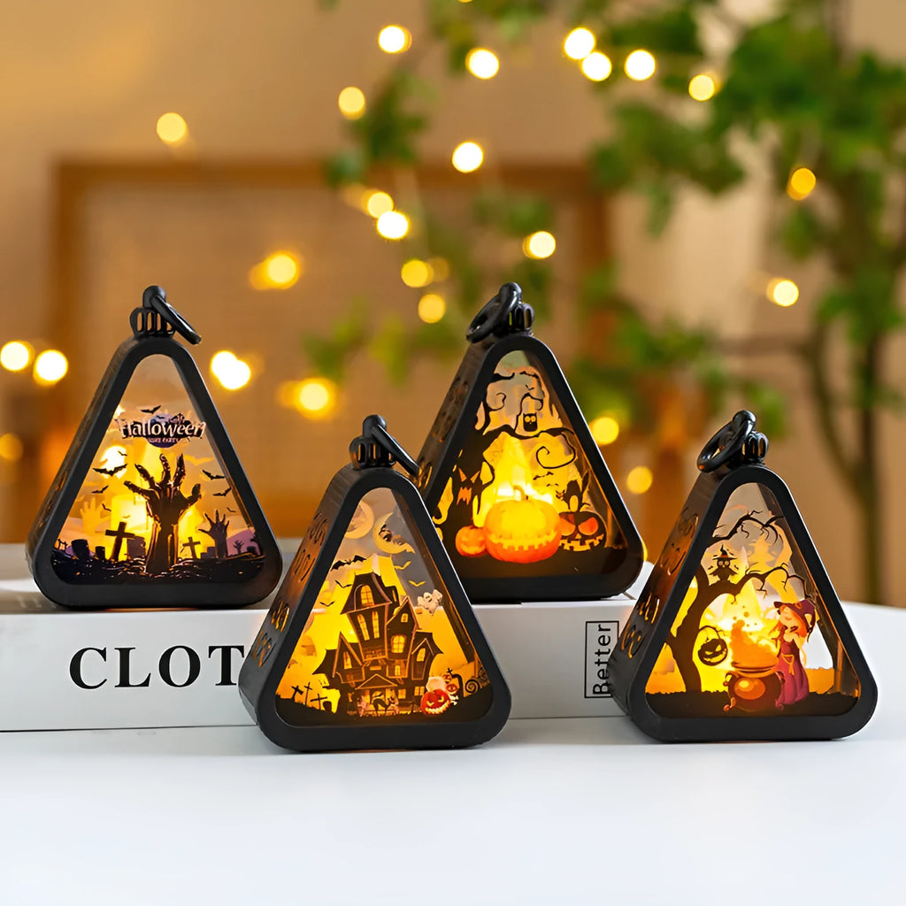 Portable Halloween pumpkin lamp decoration in plastic and glass with four design options