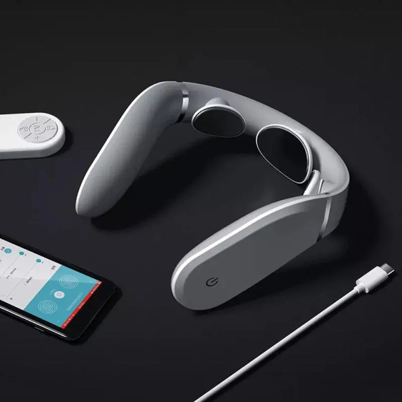 Jeeback G2 white cervical massager, 140mm x 85mm x 148mm, TENS pulse neck and back device with remote control.