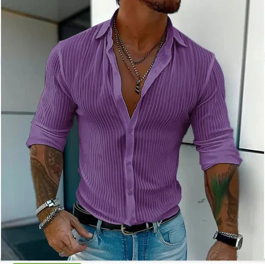 Men's British style striped cardigan with 3D pattern and long sleeves in loose fit design