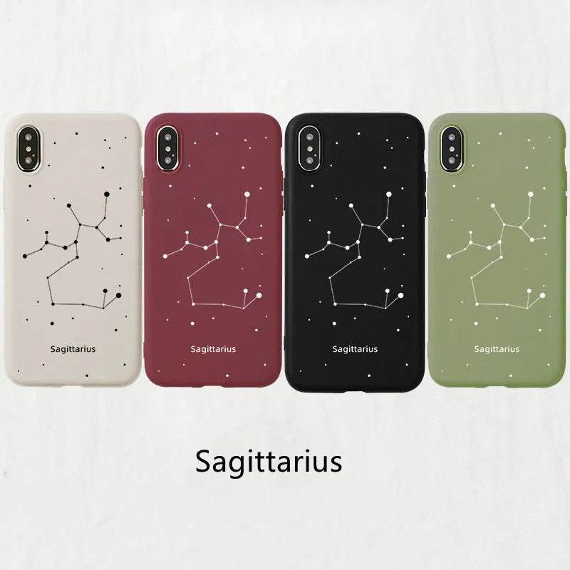 Silicone phone case compatible with Apple iPhone 11, simple constellation design, black green red white