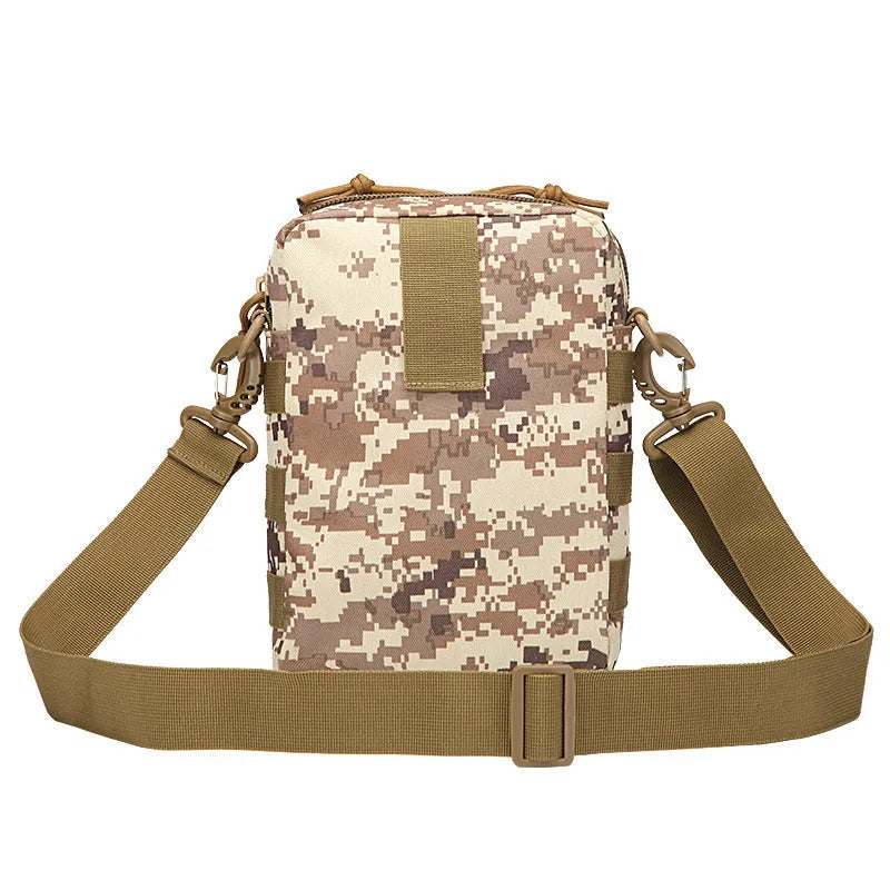 MOLLE crossbody tactical hanging bag in 800D Oxford, 25cm x 17cm x 10cm, with front sub-bags and side MOLLE panels