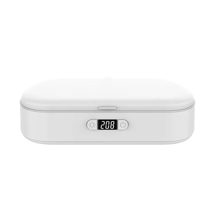 White ABS wireless sterilizer box with UV light for disinfecting phones and jewelry