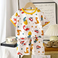 Children's cotton short sleeve and shorts set with airplane dinosaur print, sizes 73cm to 130cm
