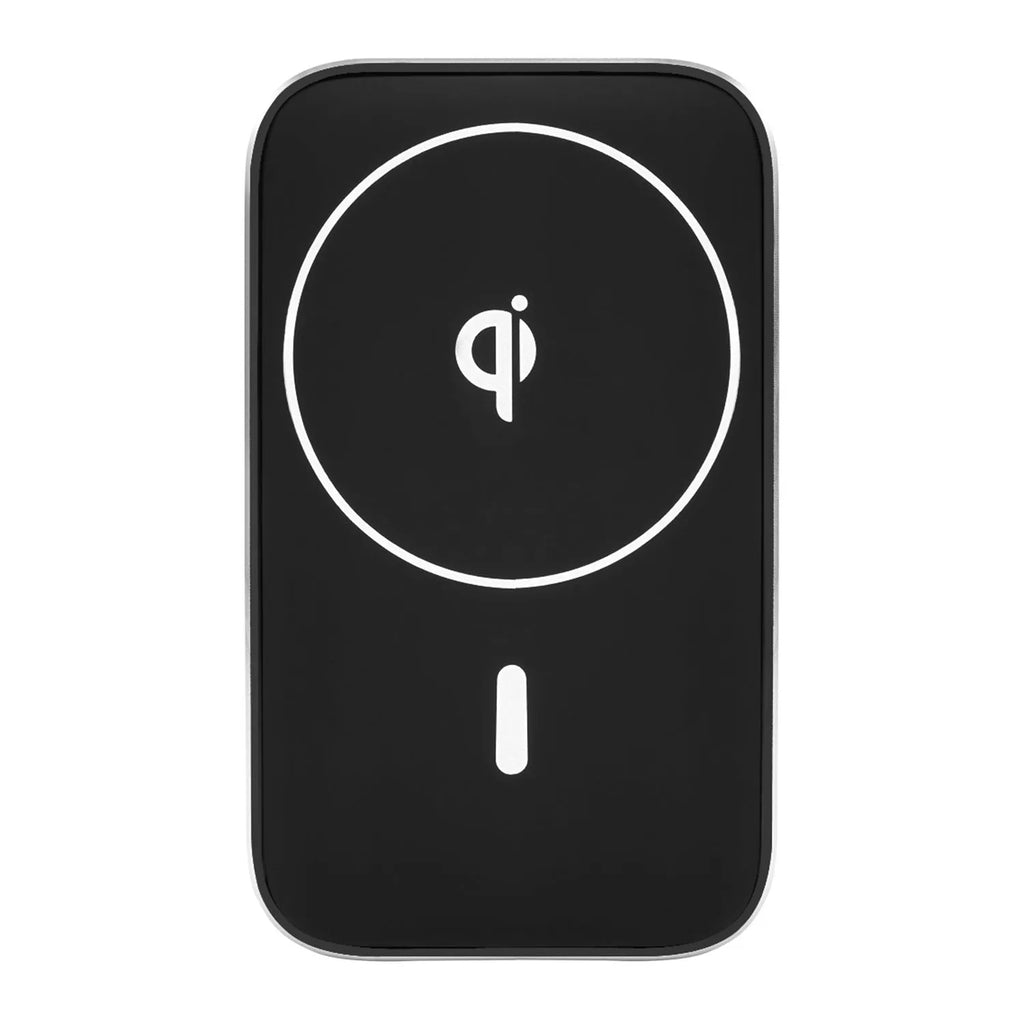 Black M6 magnetic wireless car charger bracket mounted in vehicle with phone attached