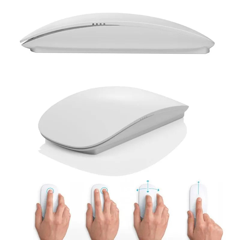 Ultra-thin wireless touch mouse, 1600dpi optical, 2.4GHz USB, 10m range, Black or White, 100-120mm size