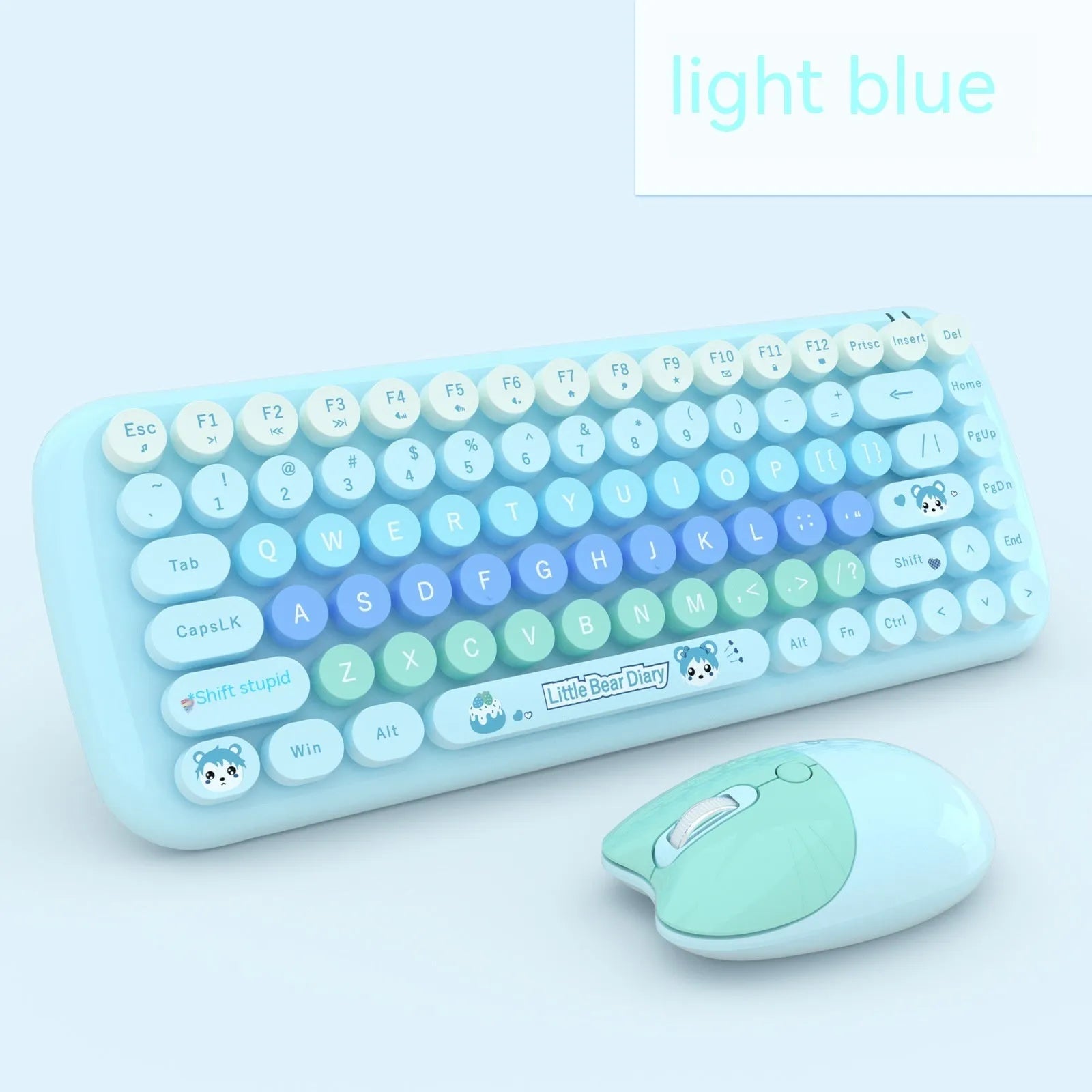 Candy pink wireless keyboard and mouse set with USB receiver on a desk