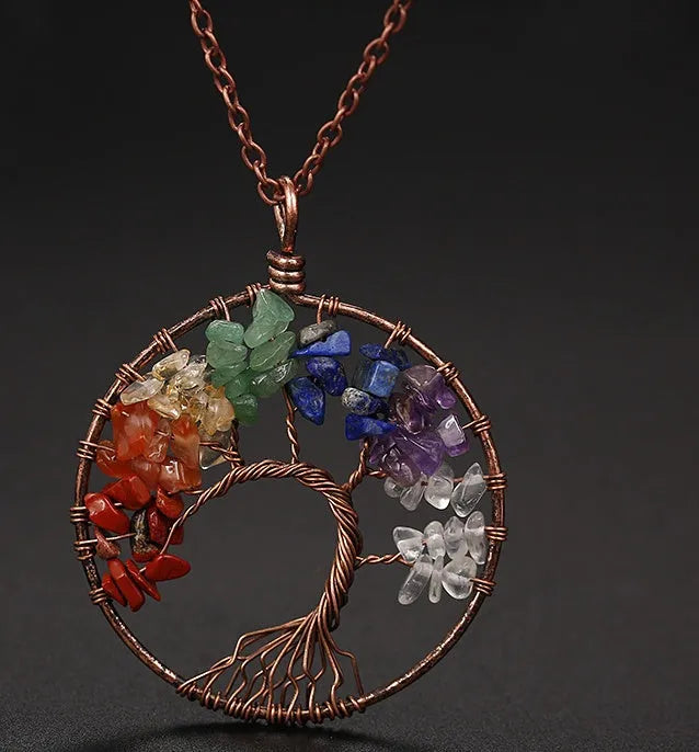 Tree of Life necklace with agate pendant and snake bone chain in a women's leaf design.