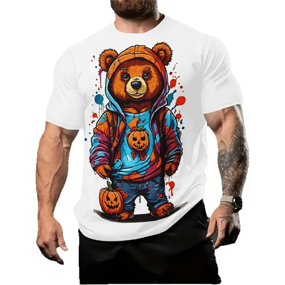 Men's loose fit casual short sleeve shirt with 3D printed cartoon pattern in summer colour options