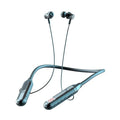 Wireless Bluetooth sports headset with neck hanging design and power display showing battery capacity