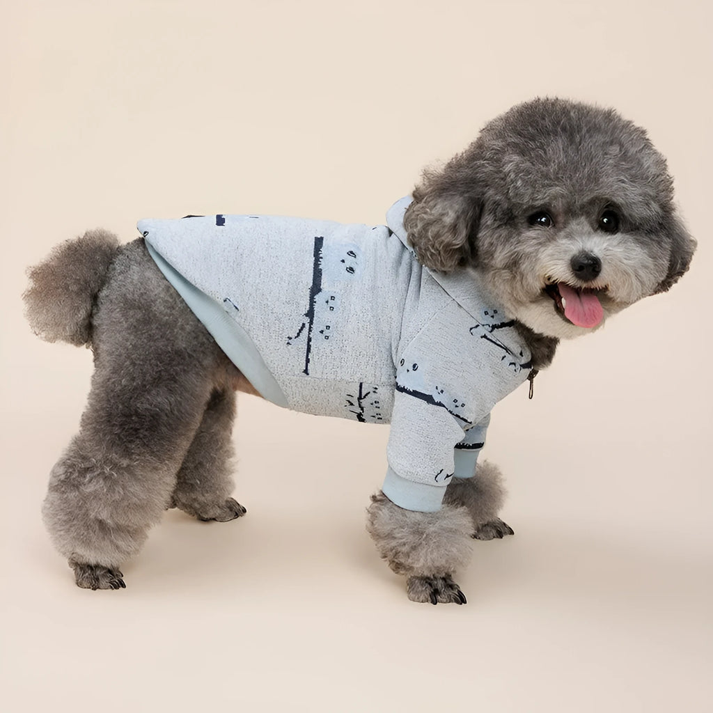 Blue casual dog sweater with zipper coat design on a mannequin