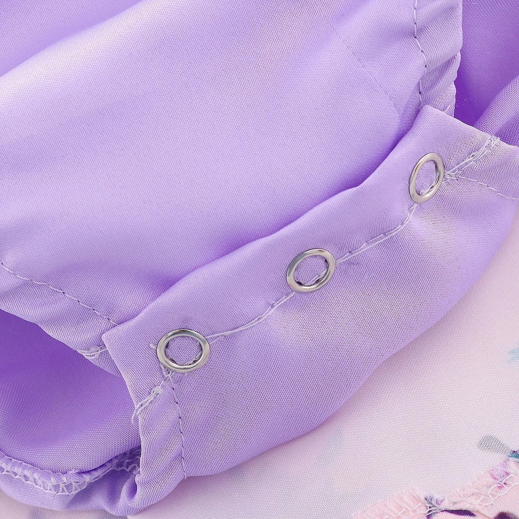 Girls purple sleeveless cotton princess dress with floral print, summer dress for infants and young children, 70-100cm.