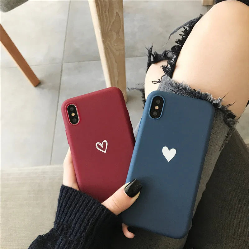 TPU painted love phone case in red love variant for iPhone showing simple love pattern on back