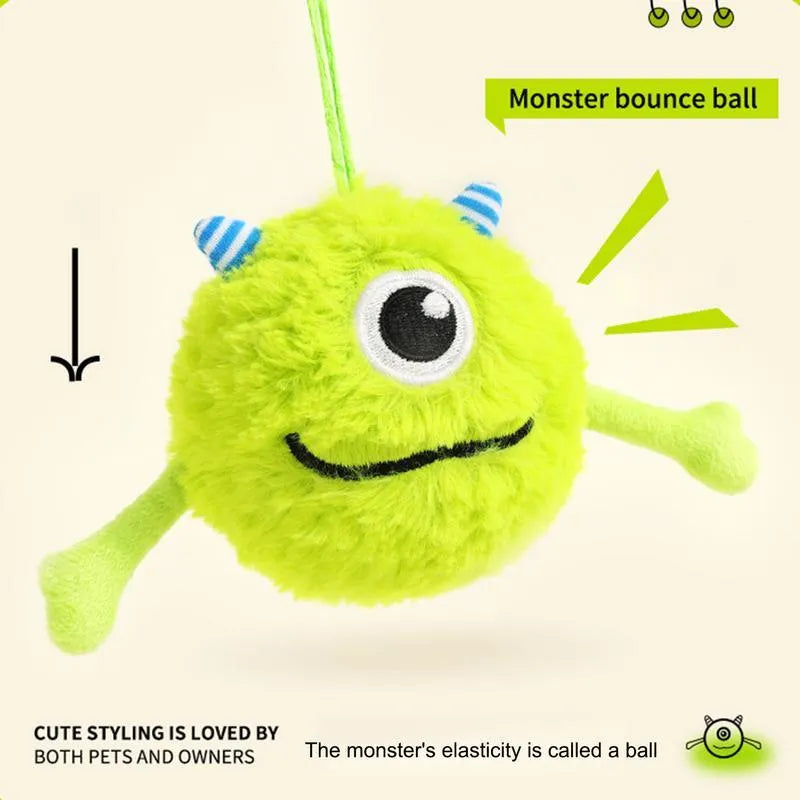 Green sound-activated dog teething toy ball with soft plush exterior for puppy gum massage