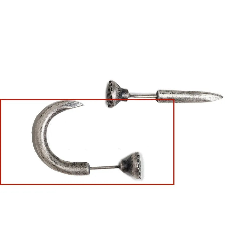 S925 sterling silver punk nail stud earring on an ear hook, showing straight and curved style options.