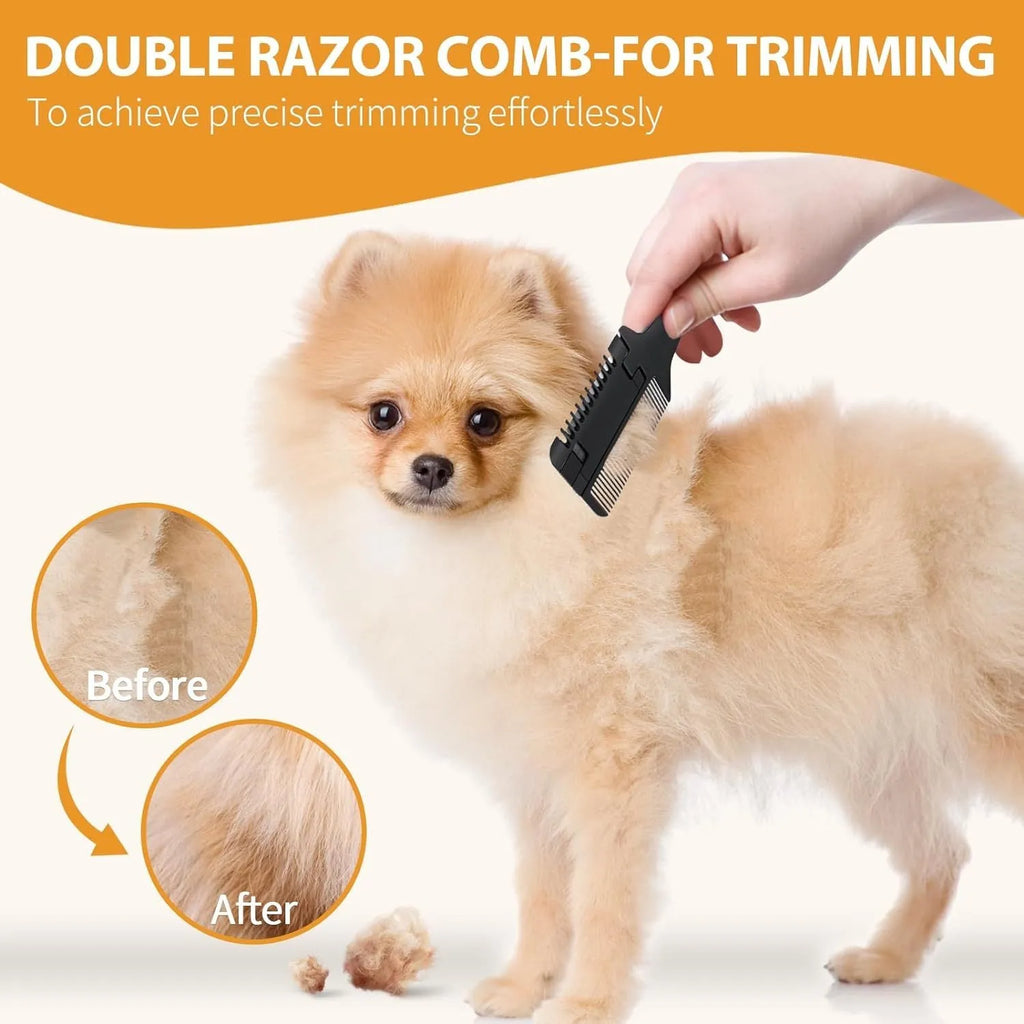Pet razor comb with detangling teeth and replaceable blade for dog and cat grooming