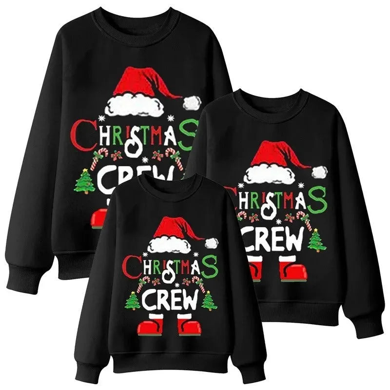 Christmas elk cartoon print family matching sweater in polyester with long sleeves and slim fit, Style A or Style B.