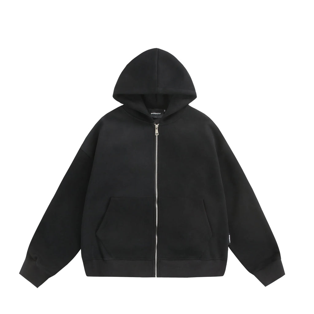 Solid colour cardigan coat with back small bag design in black or melange grey, cotton blend loose fit, sizes M-XXL
