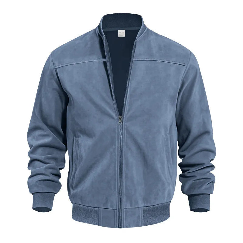 Men's plus size suede casual jacket with a zipper, shown in Army Green colour.