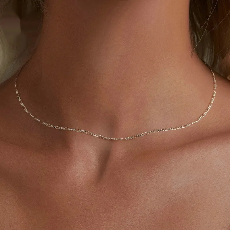 Simple side silver necklace with 925 silver pendant and adjustable curb chain for women