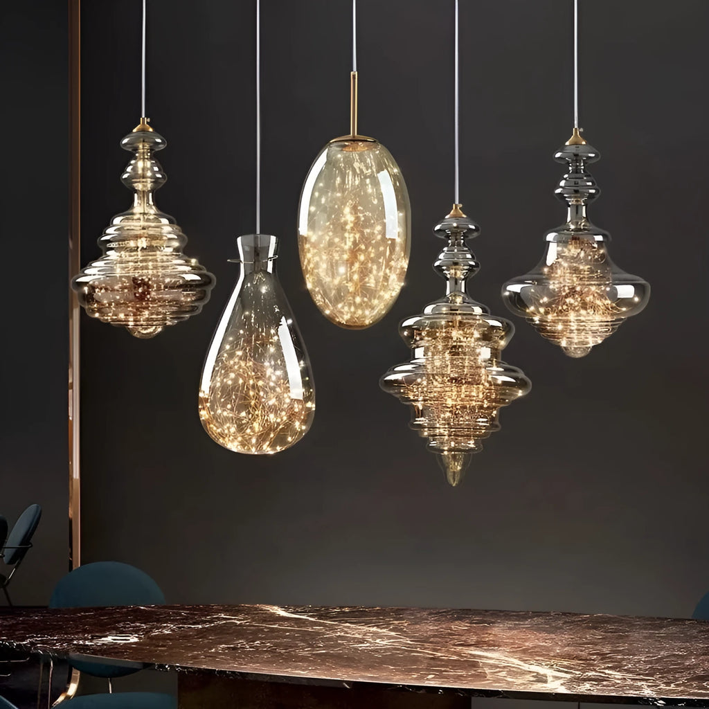Modern glass ceiling chandelier droplight with adjustable height and remote control