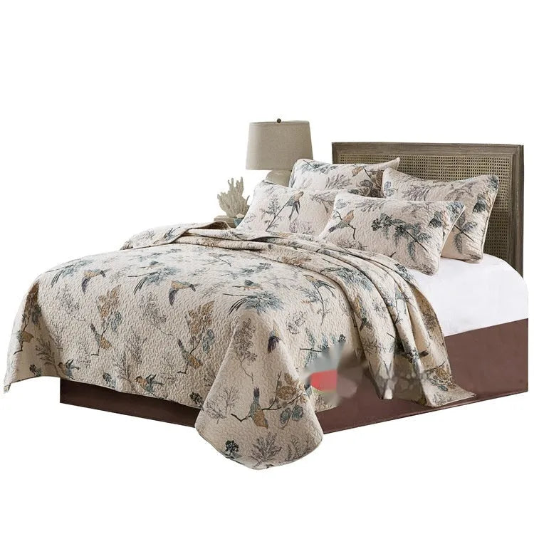 Quilted cotton bed cover three-piece set with printed pattern for 1.5-1.8 metre beds