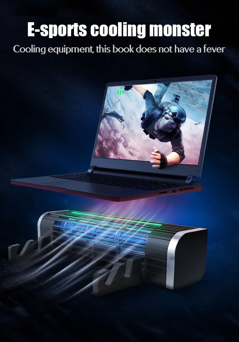 Black laptop cooling pad with dual fans and adjustable support legs for improved laptop temperature management