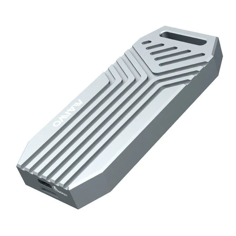 Thunderbolt 4 aluminium SSD enclosure for M.2 NVMe drives in silver colour