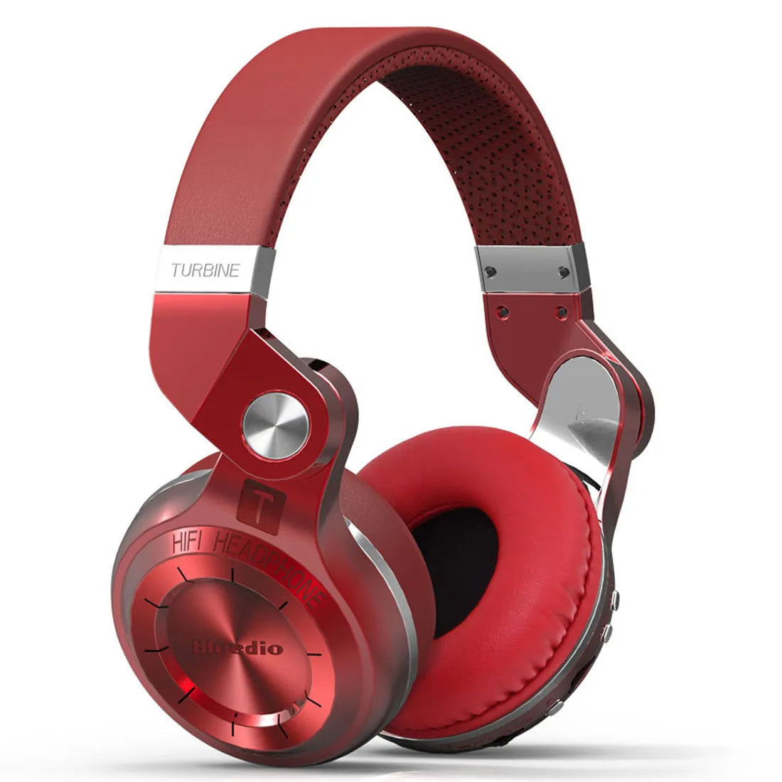 Bluetooth stereo headset in black, blue, red, or white colour with over-ear design and in-line subwoofer card.